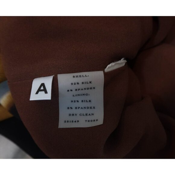 ANN TAYLOR Abstract Print Ruched 100% Silk Sheath Dress Size 0 Brown Black - Picture 10 of 10